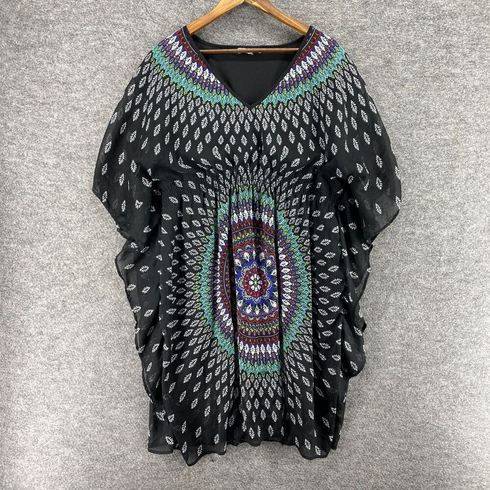 Speed Control Blouse Women M Medium Black Geometric V-Neck Short Sleeve Casual